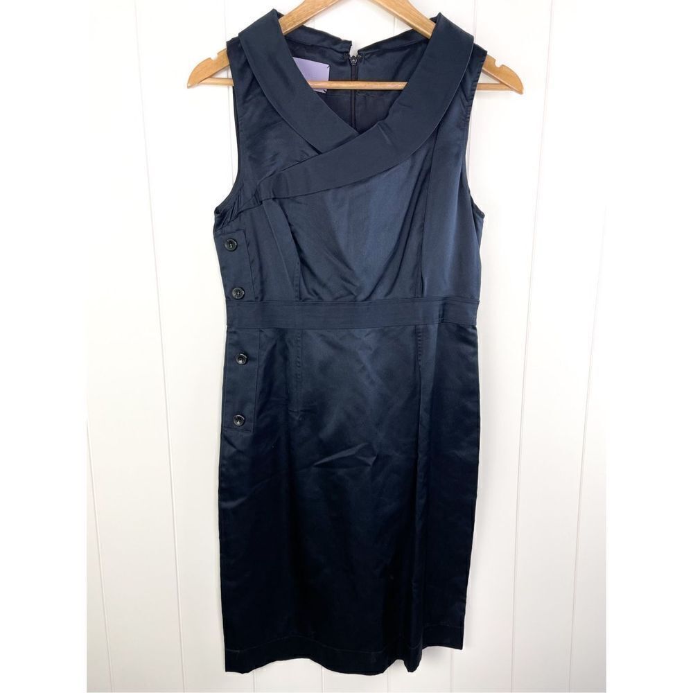 Vera Wang Lavender Label Navy Blue Button Side Business Career Dress Size 6